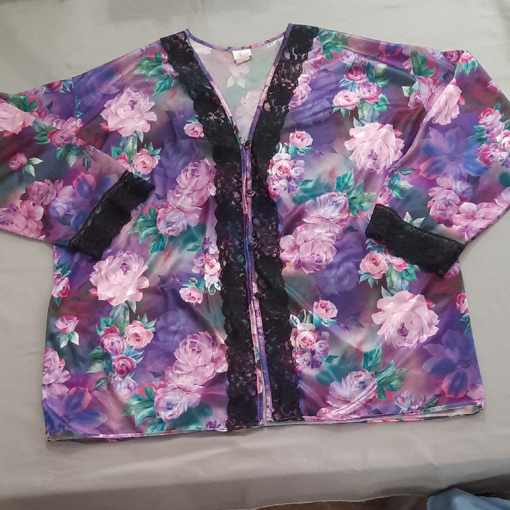 Vintage Sopré Lingerie Floral Sheer Kimono - Size 3X